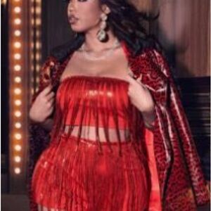 SHEIN Red Fringe Crop top and matching Short set